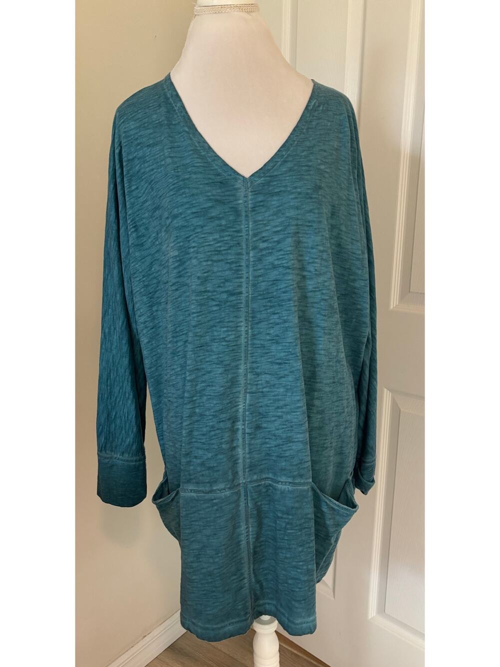 Soft Surroundings Large/ XL Washed Teal Tunic Cover Up V-Neck Pockets